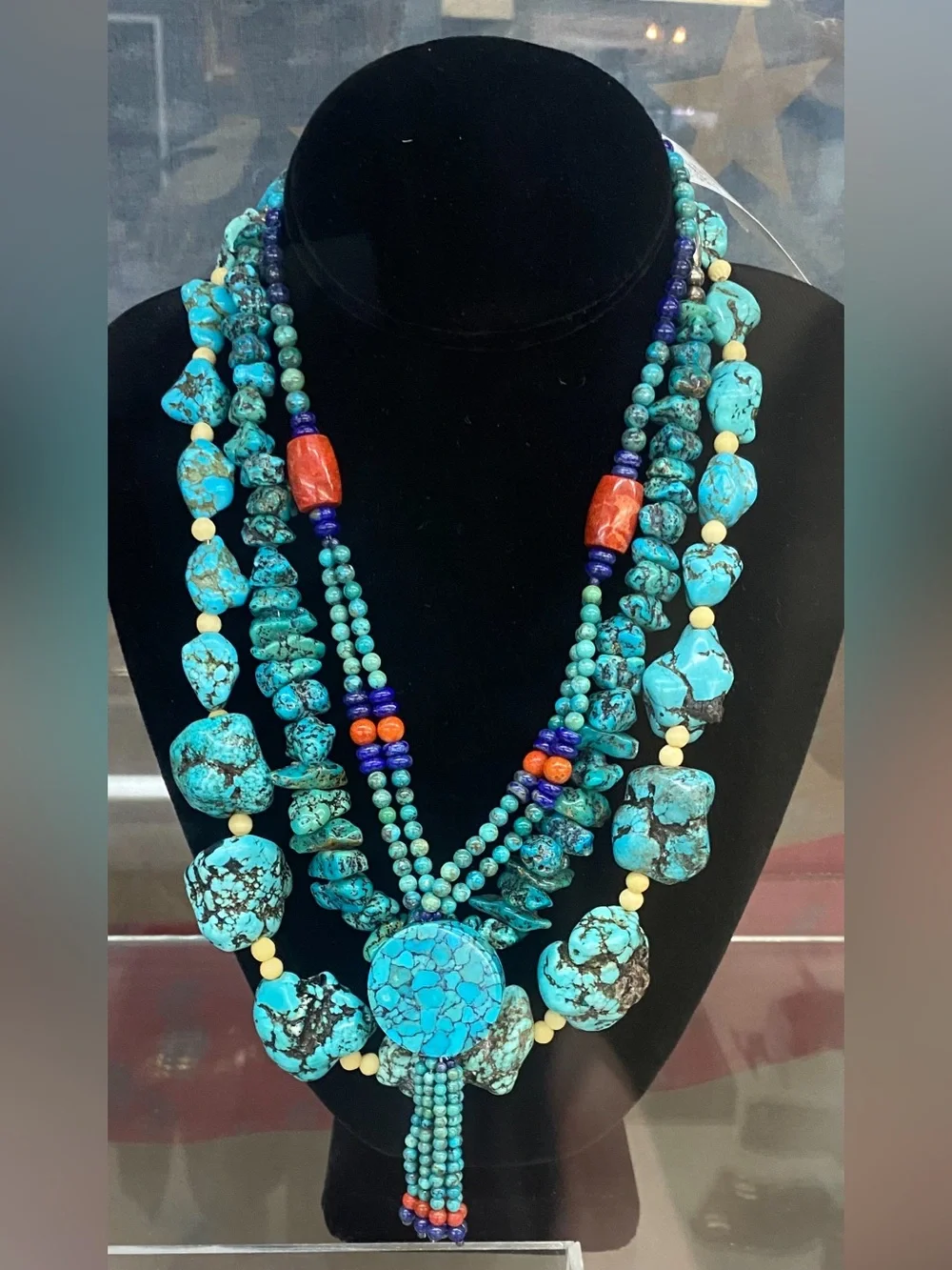 Kenneth Jay Lane Turquoise Coral Beaded Tassel Necklace